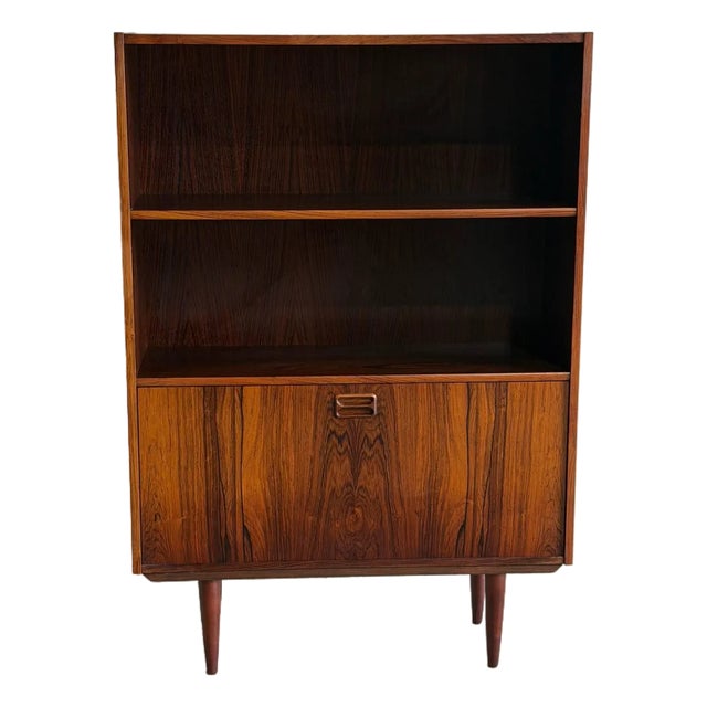 Rosewood Bookcase With Two Shelves and Drop Front Door Denmark 1960s For Sale