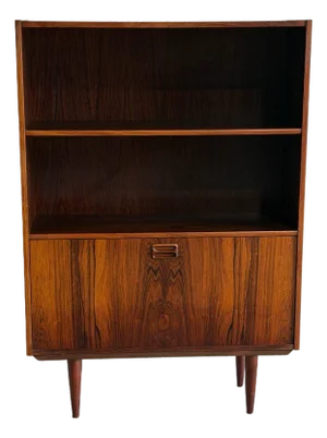 Rosewood Bookcase With Two Shelves and Drop Front Door Denmark 1960s