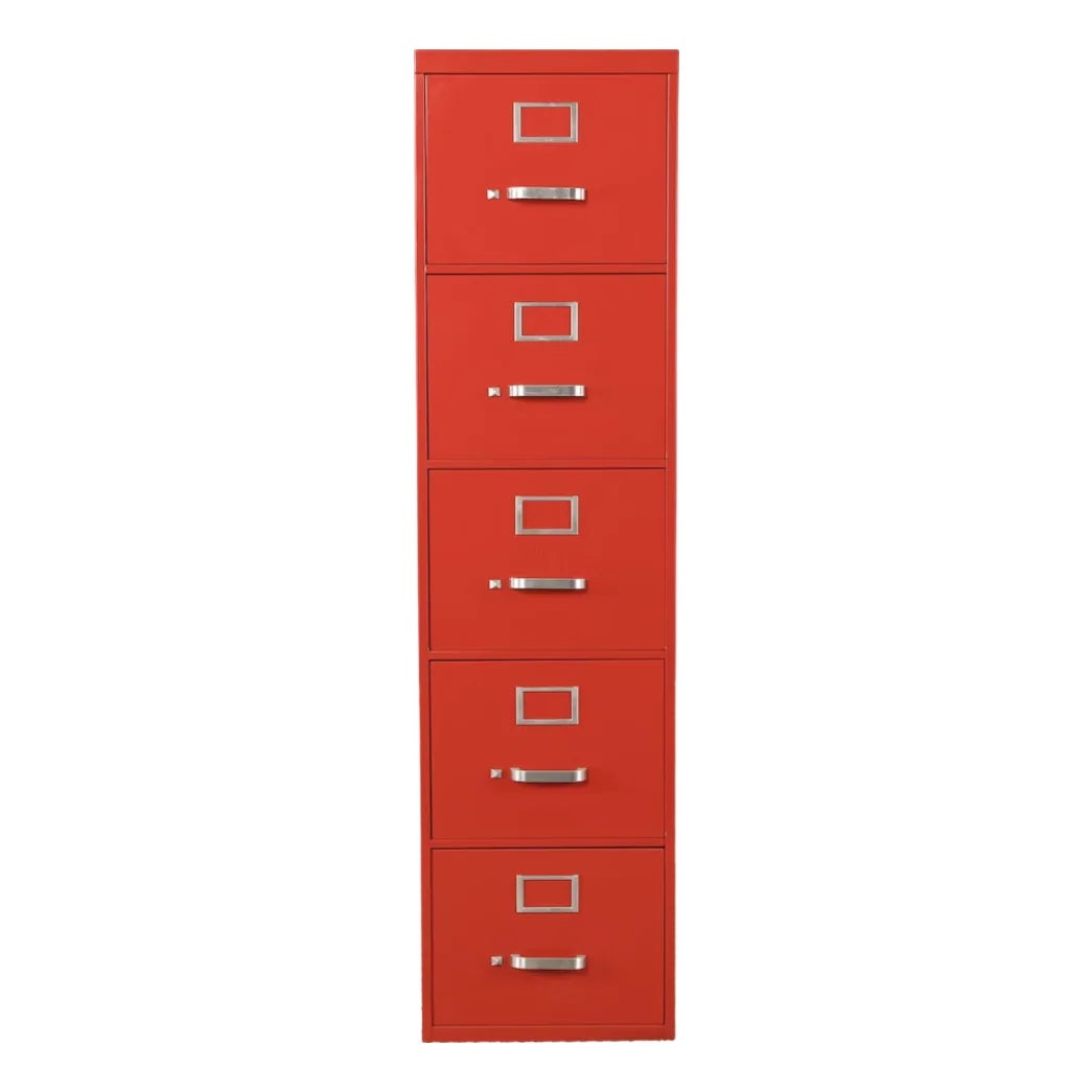 Vintage Red Powder Coated Steel 5 Drawer Filing Cabinet, 1950s | Chairish