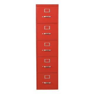 Vintage Red Powder Coated Steel 5 Drawer Filing Cabinet, 1950s For Sale