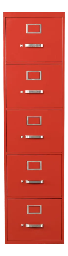 Vintage Red Powder Coated Steel 5 Drawer Filing Cabinet, 1950s