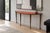 Mid Century Modern semi-round console table featuring a vibrant orange mosaic top framed in warm brown wood. Its shallow...