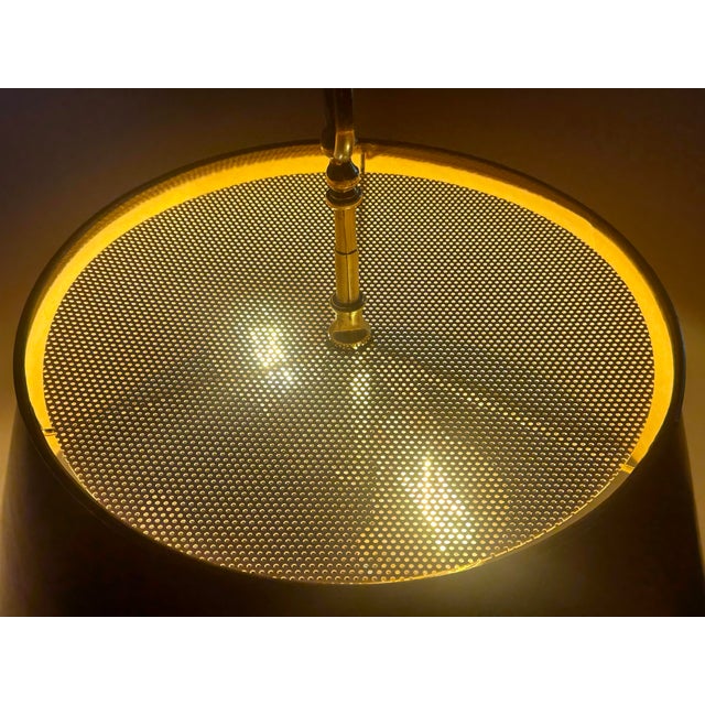 Metal Vintage Solid Brass French Horn Bouillotte Lamp | 3-Arm Candelabra, Original Shade For Sale - Image 7 of 12