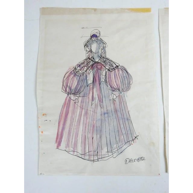 Vintage Mid 20th Century Theater Costume Design Paintings in Purple - a Pair For Sale - Image 4 of 5