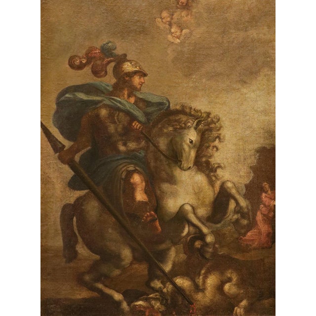 Tuscan School Artist, Saint George and the Dragon, 18th Century, Oil Painting on Canvas, Framed For Sale - Image 4 of 15