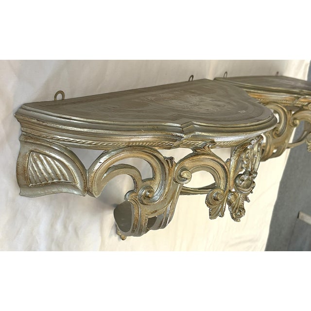 Vintage Hollywood Regency Style Wall Console Shelves- A Pair For Sale - Image 12 of 18