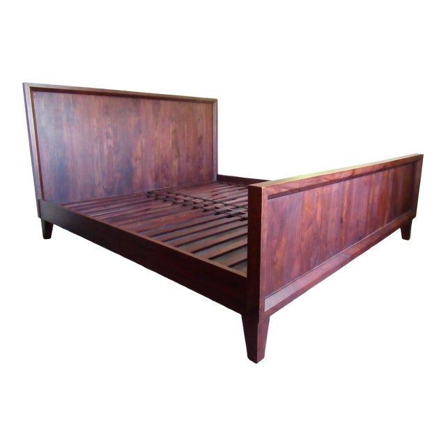 Mid-Century-Style Black Walnut Veneer King Size Bed Frame - 7 Pcs. For Sale