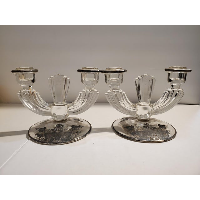 Vintage Glass Candelabras With Sterling Silver .925 Filagree Inlay Base