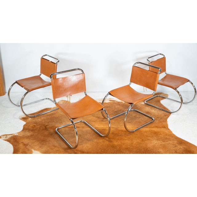 1970s Mies Van Der Rohe Attr. 'Mr10'. Cognac Leather Chairs - Set of 4 For Sale In Boston - Image 6 of 17