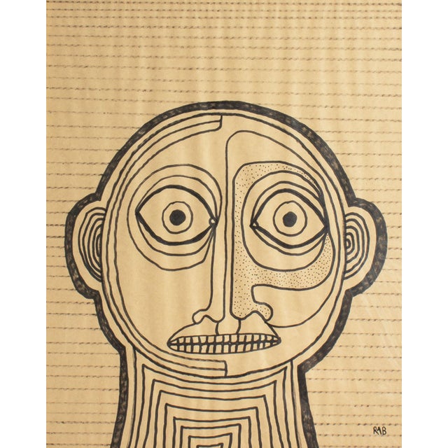 A marker drawing on paper by the American artist R.A. "Drew" Buys. This abstract work depicts a figure with a round head...