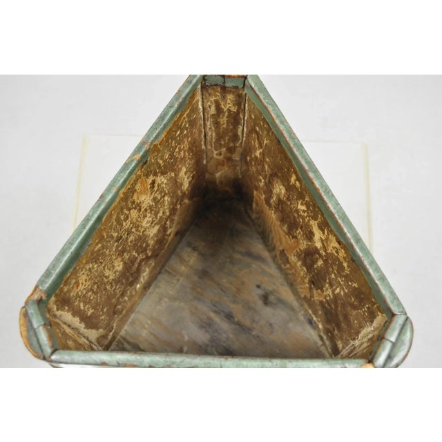 Wood Vintage Italian Regency Green Leather Triangular Book Form Wastebasket Trash Can For Sale - Image 7 of 12