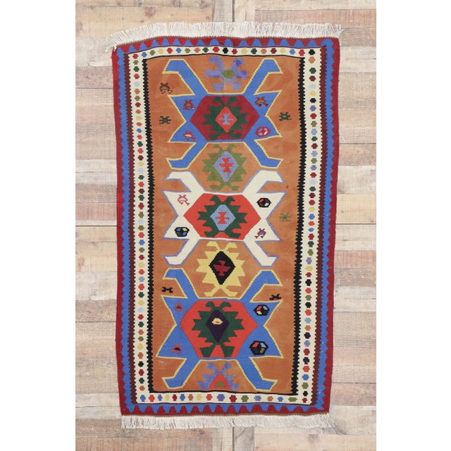Brown Vintage Persian Shiraz Kilim Rug, 03'04 X 05'08 For Sale - Image 8 of 9