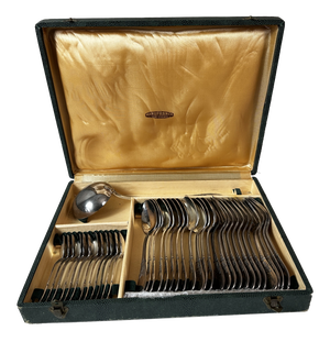 Silver-Plated Metal Box, 1950s, Set of 37