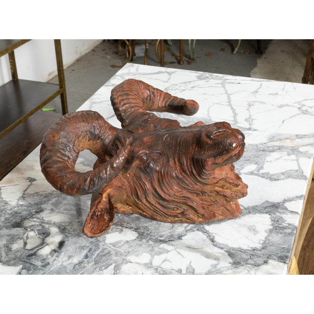 19th Century Italian 19th Century Patinated Iron Ram's Head Sculpture with Rusty Finish For Sale - Image 5 of 9