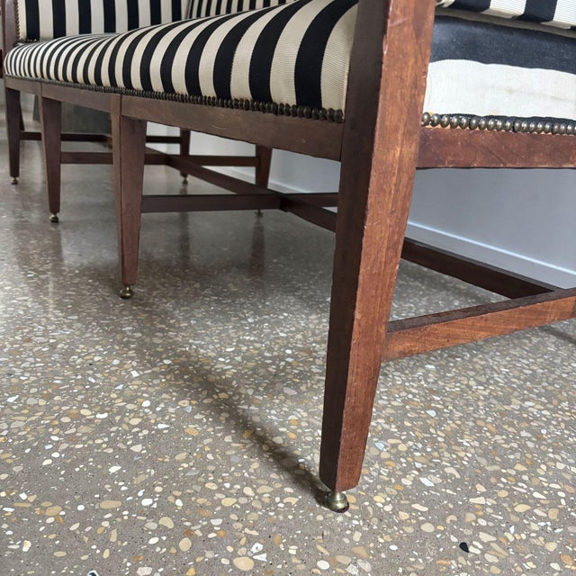 Antique Art Deco 3-Seater Sofa with Striped Fabric, 1800s For Sale - Image 12 of 14