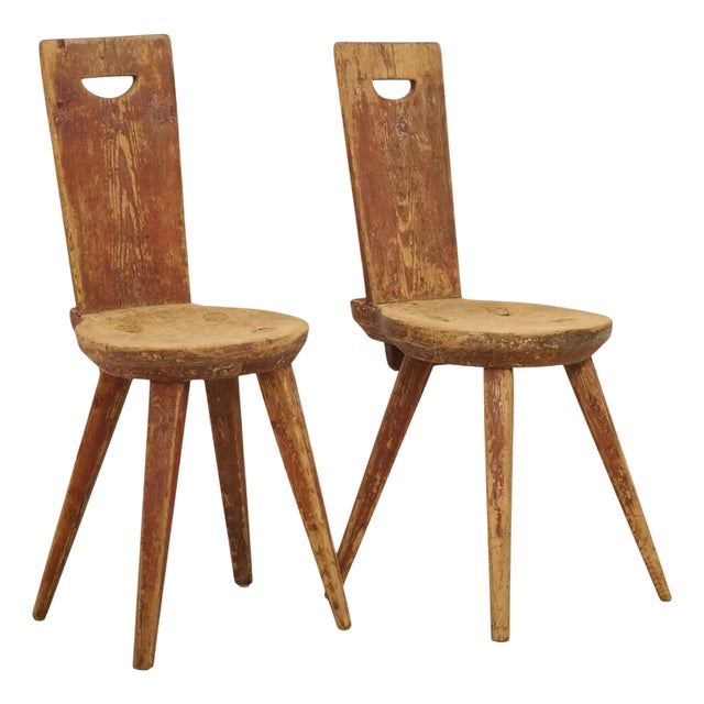 Antique Primitive Folk Art Chairs in Pine, Set of 2 For Sale