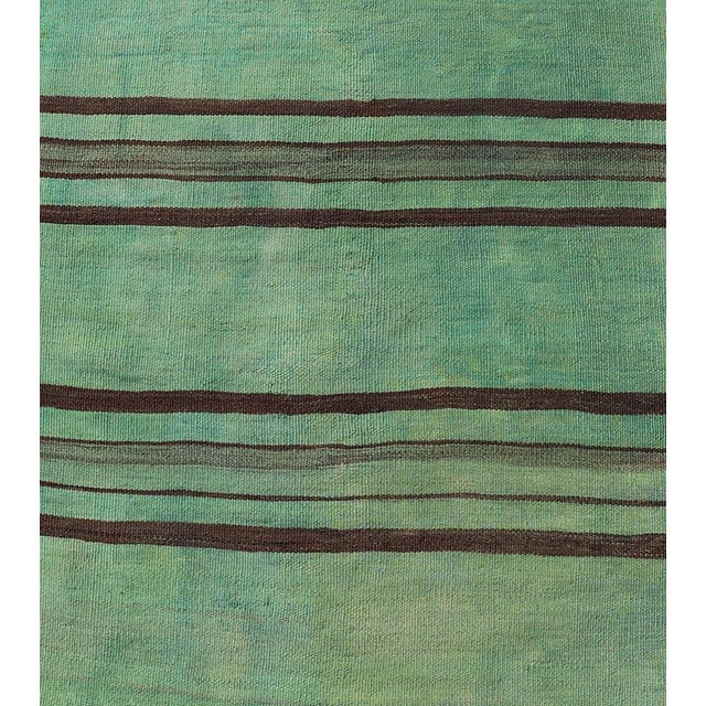 Vibrant Vintage Turkish Kilim Runner With Green and Brown Stripes 2'8 X 12'1 For Sale - Image 4 of 10
