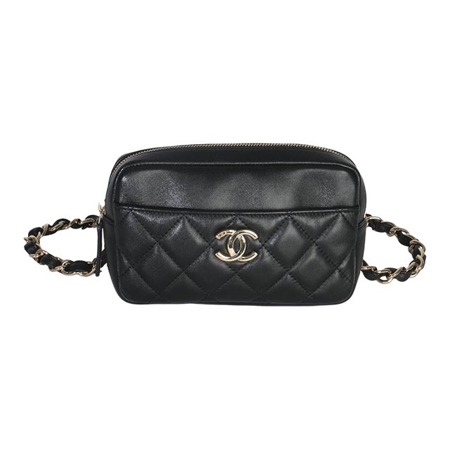 Black Quilted Lambskin Front Pocket Belt Bag For Sale