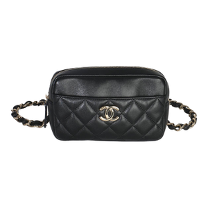 Black Quilted Lambskin Front Pocket Belt Bag