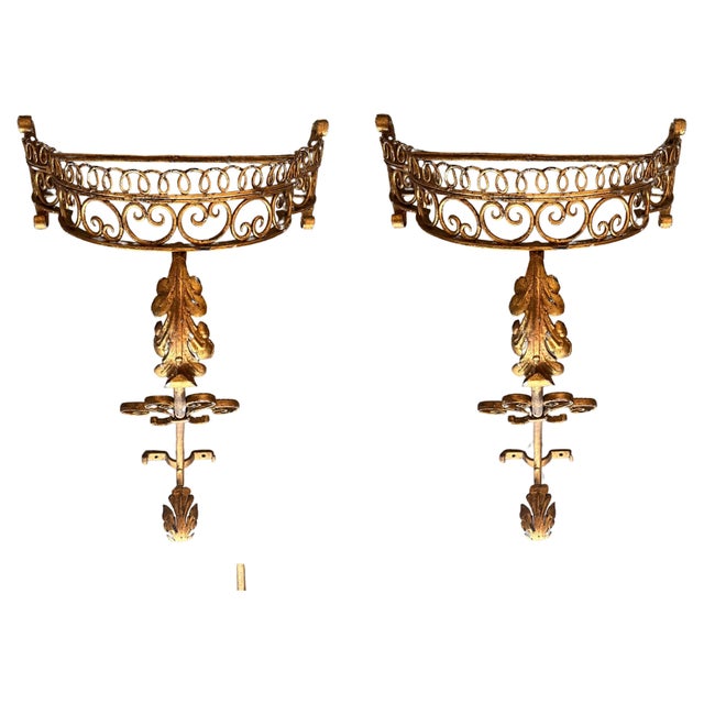 19th Pair of Gilded French Wrought Iron Console Tables For Sale - Image 9 of 18