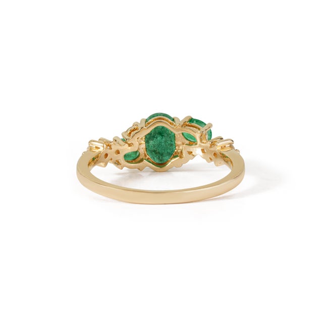 14k Gold 1.09ct Natural Oval Emerald & Diamond Cluster Ring Size 7 For Sale - Image 10 of 18