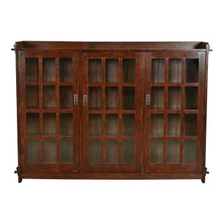 Stickley Mission Oak Arts & Crafts Triple Bookcase For Sale