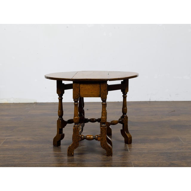 19th Century 19th-Century English Oak Gateleg Table with Drop Leaves and Turned Legs For Sale - Image 5 of 12