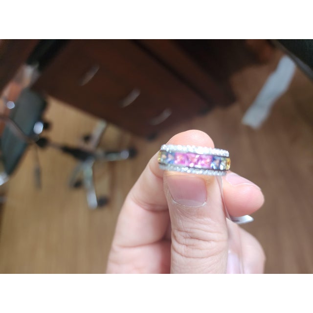 Natural Multi sapphire ring with natural diamonds in 18k gold For Sale - Image 10 of 18