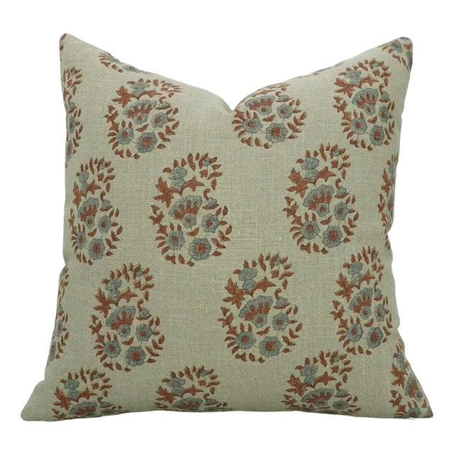 Fabdivine Hand-Printed Decorative Pillow Cover 12x20 Inch Block Print Thick Linen-Anar Kali For Sale