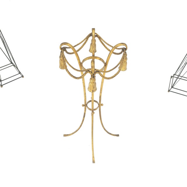 Mid-Century Modern Gilt Wrought Iron "Twisted Rope" Base with Tassels Jardiniere Planter Pot For Sale - Image 3 of 12