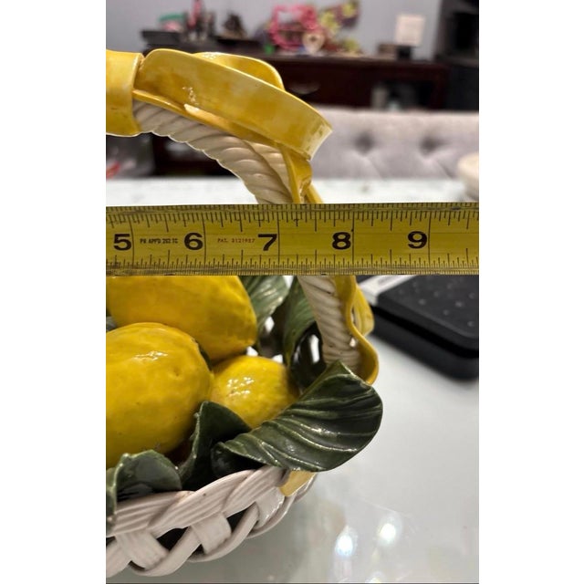Vintage Italian Majolica Ceramic Lemon Basket With Bow & Woven Handle For Sale In Los Angeles - Image 6 of 7