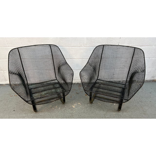 Mid 20th Century Pair of Vintage Mesh Spring Lounge Chairs Attributed to Russell Woodard For Sale - Image 5 of 16