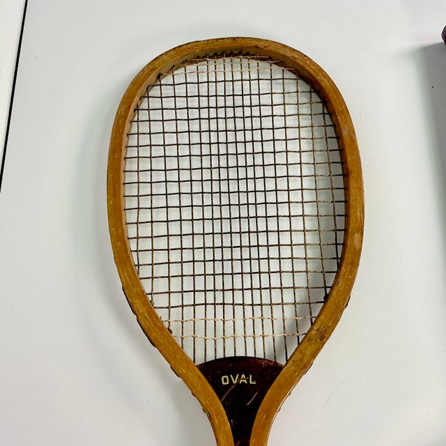 Early 20th Century 1905 Antique Americana Boho Chic Wood Tennis Rackets Home Accents - A Pair. For Sale - Image 5 of 17