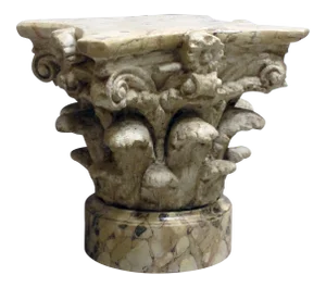 An Exuberant American Painted Plaster Corinthian Capital With Faux Marble Base and Top