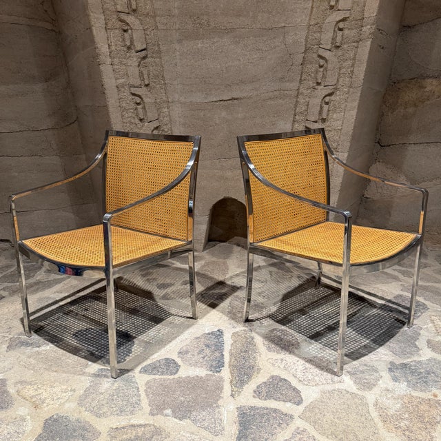 Metal Armchairs Stow Davis Mid-Century Modern Chrome & Cane Baughman Attr For Sale - Image 7 of 16