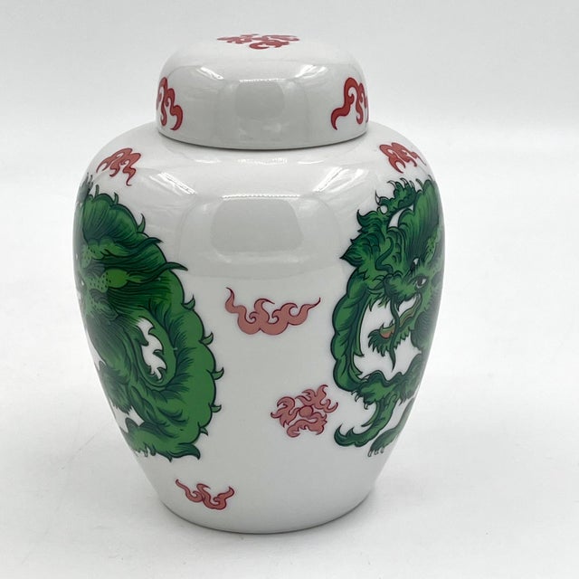 Green Vintage Fitz & Floyd Green Dragon Ginger Jar With Lid For Sale - Image 8 of 12