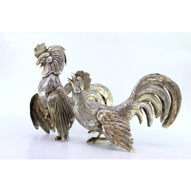 Silver Fighting Cocks with Reliefs, Set of 2 For Sale - Image 5 of 6