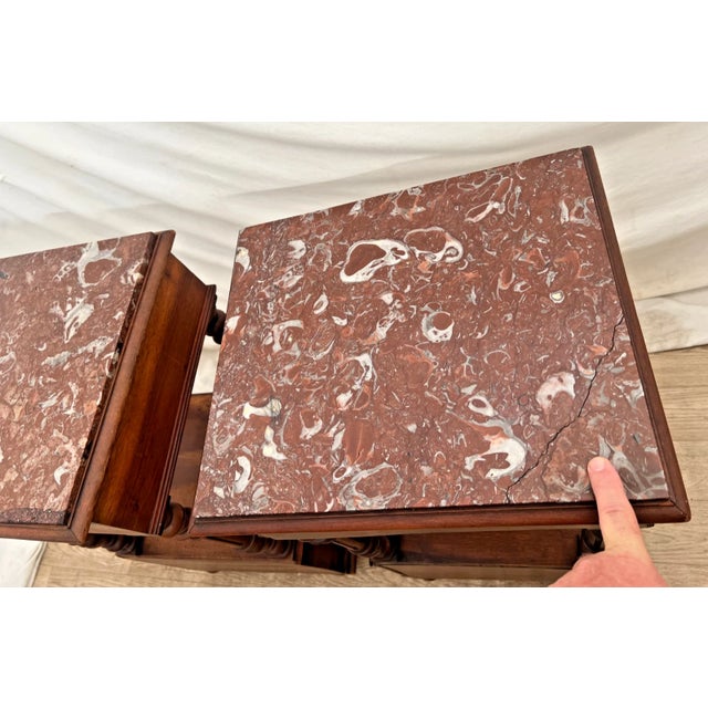 Stone Antique French Renaissance Revival Nightstands Marble Top Commode Bed Cabinets For Sale - Image 7 of 12