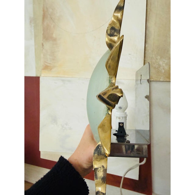 Bronze Vintage Sunburst Bronze Wall Sconces Frosted Glass Dome Lights Mid Century - a Pair For Sale - Image 8 of 12