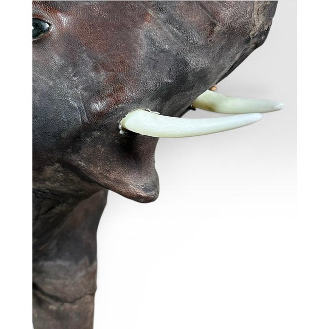 Brown Vintage Mid-Century Leather-Wrapped Elephant Floor Sculpture For Sale - Image 8 of 15