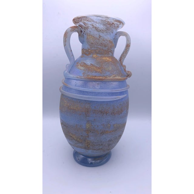 Mid 20th Century Pair of Mid-Century Murano Blue Scavo Glass Amphora Vases. For Sale - Image 5 of 13