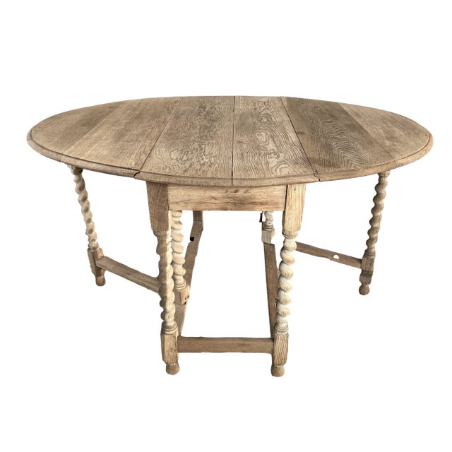 Antique French Bleached Oak Gate Leg Table For Sale In Los Angeles - Image 6 of 10