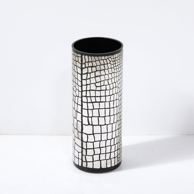 Mid-Century Modern Mid-Century Black Glass Vase With Sterling Silver Overlay Crocodile Motif For Sale - Image 3 of 11