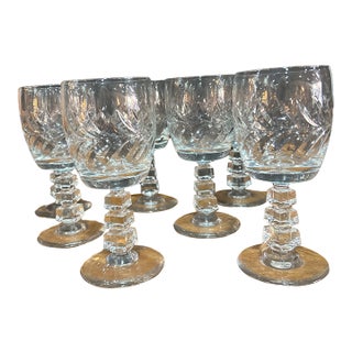 1990s Wreath by Rock Sharpe Crystal Wine Glasses Set of 7 For Sale