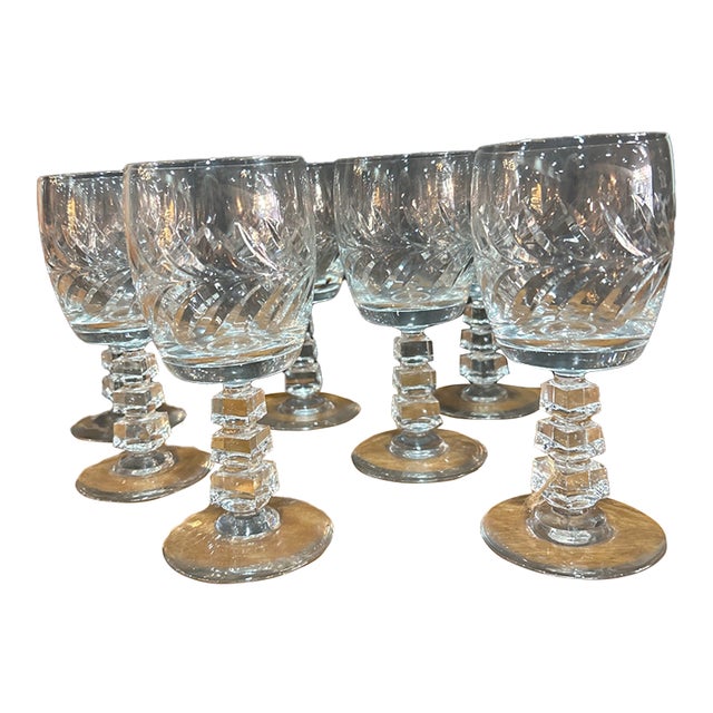 1990s Wreath by Rock Sharpe Crystal Wine Glasses Set of 7 For Sale