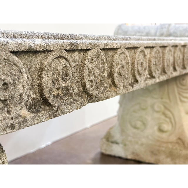 Large English Garden Stone Bench Seat in the Classical Style For Sale - Image 9 of 17