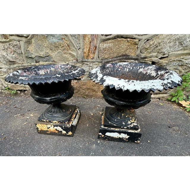 Late 19th Century Victorian Cast Iron Garden Urns - A Pair For Sale - Image 14 of 15