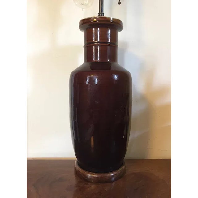 Early 20th Century Early 20th Century Antique Chinese Brown Porcelain Rouleau Shape Vase Table Lamp For Sale - Image 5 of 13