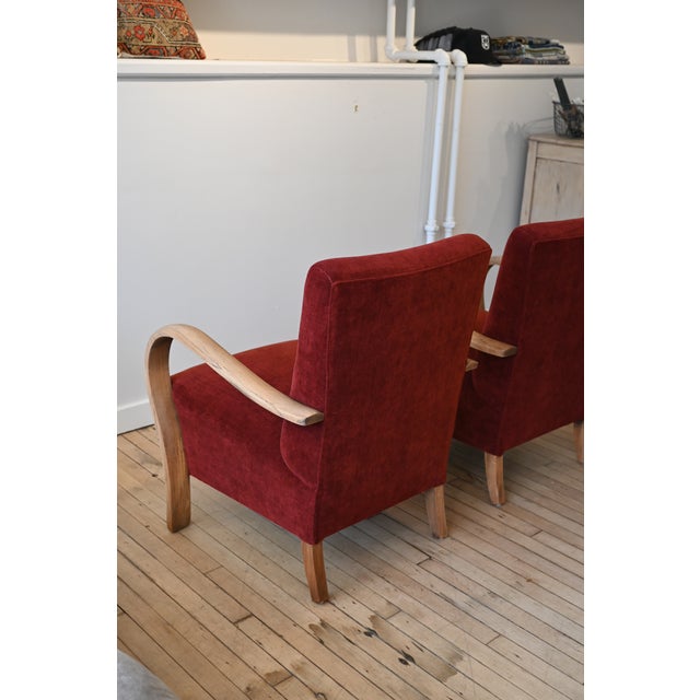 Brick Red Upholstered Czech Art Deco Armchairs, a Pair For Sale - Image 8 of 9