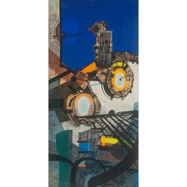 Industrial Geometric Abstraction, 1970s, Oil on Canvas For Sale